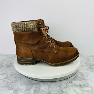 B 52 Bullboxer Faux Leather Ankle Boots Womens 7 Brown Lace Up Distressed Combat